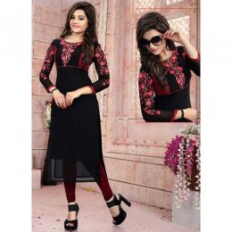 Black Color with Embroidery Work Incredible Readymade Kurti