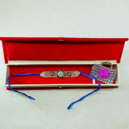 Splendid Floral Swastik Rakhi With Gift Box - USA Delivery Only