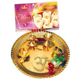 Brass Puja Thali with SoanPapdi 500 gms - Australia Delivery