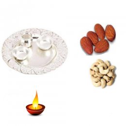 German Silver Thali With Kaju & Badam - 11047
