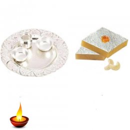 German Silver Thali With Kaju Katli - 11026