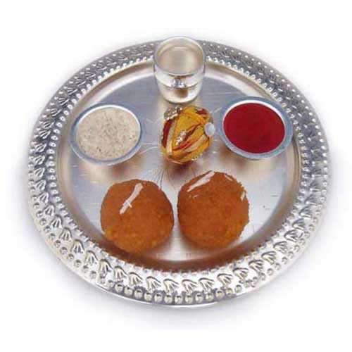 German Silver Thali With Bandharwar - USA Delivery Only