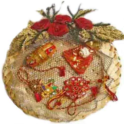 Cane Rakhi Puja Thali Hamper 8