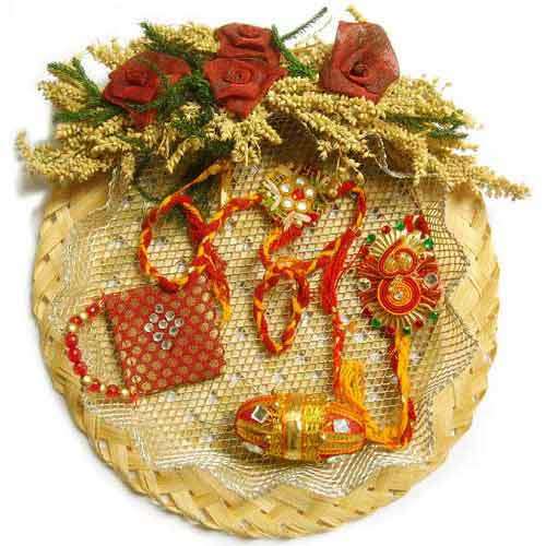 Cane Rakhi Puja Thali Hamper 3