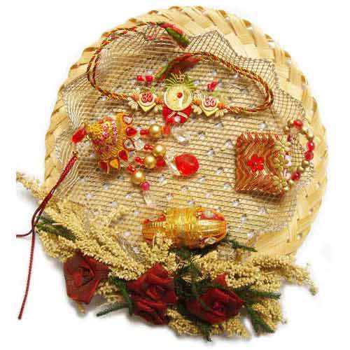 Artistic Cane Rakhi Puja Thali Hamper- Australia Delivery Only