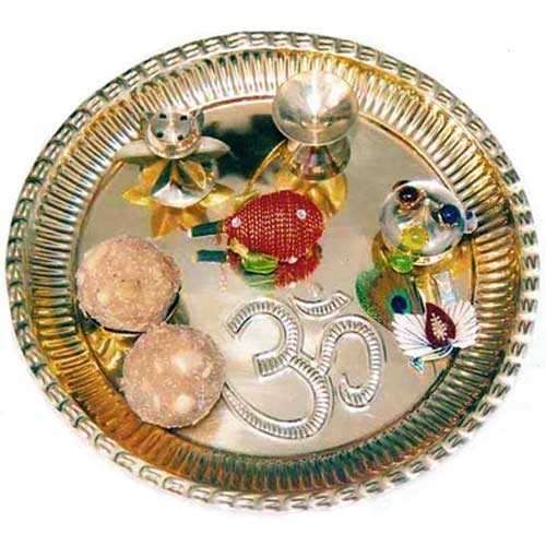 Brass Puja Thali With Gond Laddoos - Canada Delivery Only