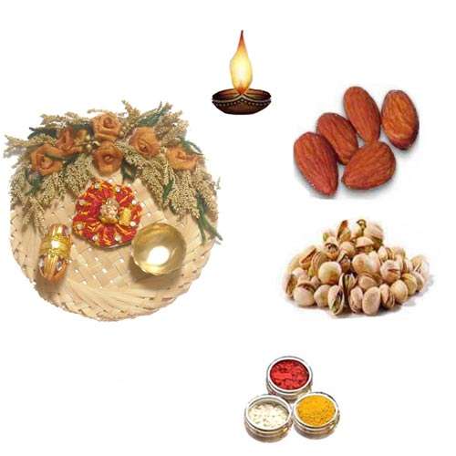 Cane Pooja Thali With Dry Fruits - 11074 - Canada Delivery