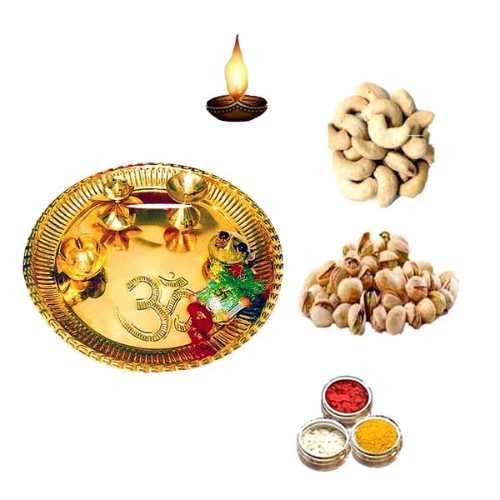 Brass Pooja Thali With Dry Fruit - 11069 - UK Delivery