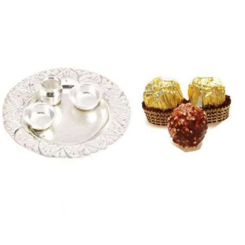 Pristine German Silver Thali with Ferrero Rocher - UK Delivery