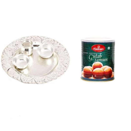 German SilverThali With Gulab Jamun - 11060 -India Delivery Only