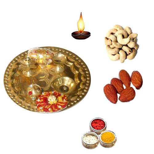 Brass Pooja Thali With Dry Fruits - 11068 - UK Delivery