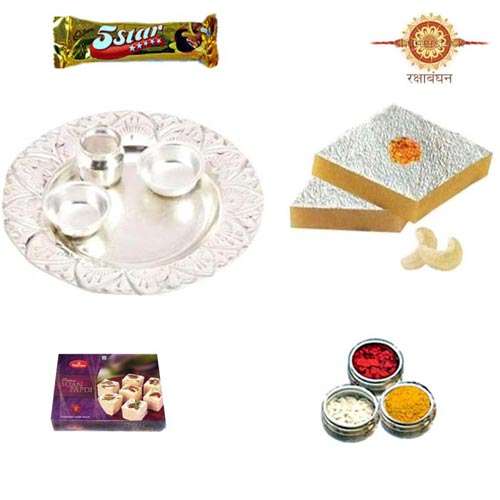 German Silver Thali Hamper with Sweets