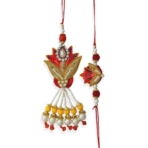 Resham Pearl & Diamond Rakhi Lumba Set