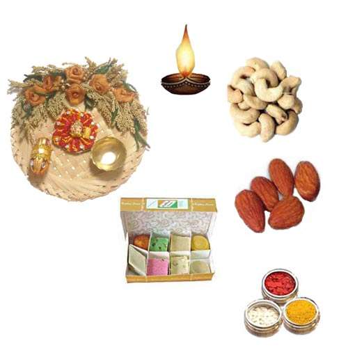 Cane Thali With Sweets & Dry Fruits - 11073 - USA Delivery Only