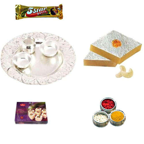 German Silver Thali Hamper with Sweets - USA Delivery Only