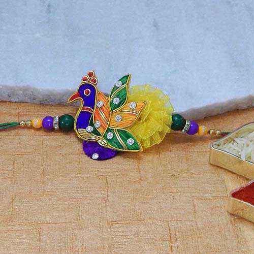Enamelled Peacock Rakhi - USA Delivery Only