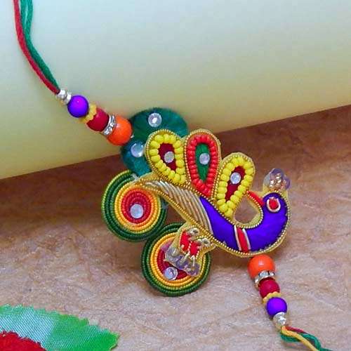 Peacock On Pearl Rakhi - UK Delivery Only