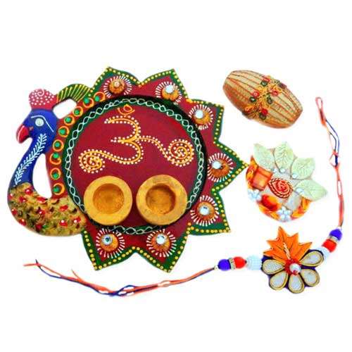 Peacock Om Puja Thali - USA Delivery Only