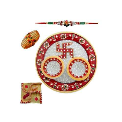 Swastika Marble Puja Thali - CANADA Delivery Only