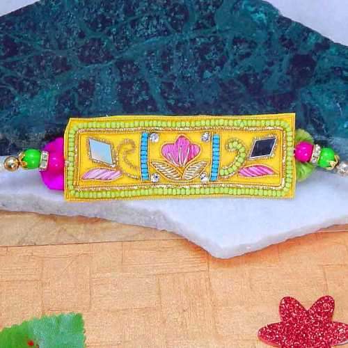 Howery Design Embeded Rakhi With Zardosi Work -USA Delivery Only