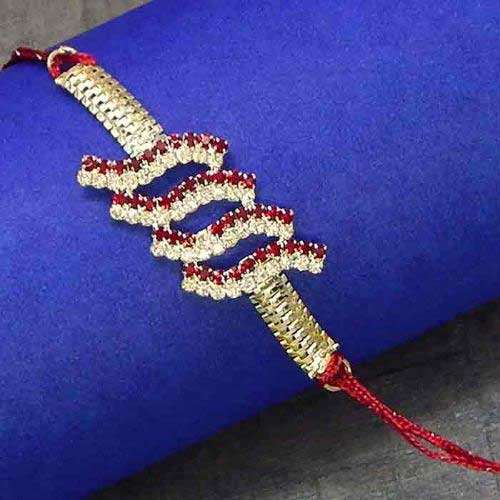 Artificial White Metal & Diamond Rakhi