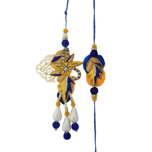 Blue And Yellow Colour Combination Lumba Set - Canada Delivery