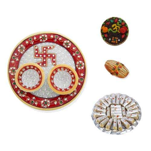 Swastik Marble Thali With Kaju Rolls 200 Gms. - USA Delivery Onl