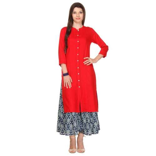 Urban naari Red Colored Rayon Printed Partywear Stitched Kurti