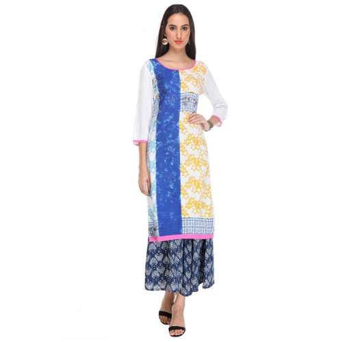 Urban naari White Colored Rayon Printed Partywear Stitched Kurti
