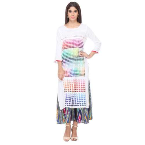 Urban naari White Colored Rayon Printed Partywear Stitched Kurti