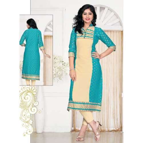 Cream and Blue Incredible Straight Kurti Style