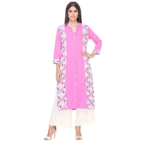 Pink Colored Rayon Printed Partywear Stitched Kurti