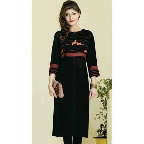 Shonaya Black Color Rayon Cambric Printed Stitched Kurti