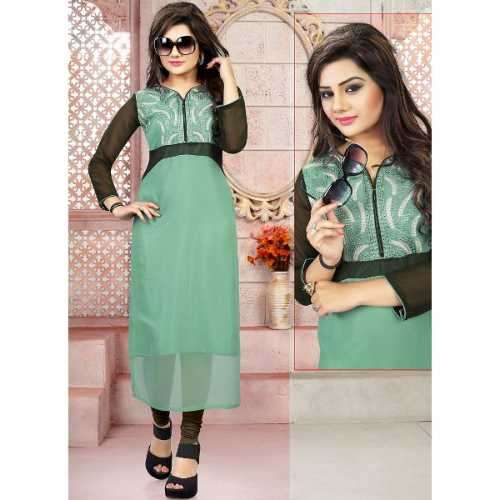 Sea Green Color with Embroidery Work Incredible Readymade Kurti