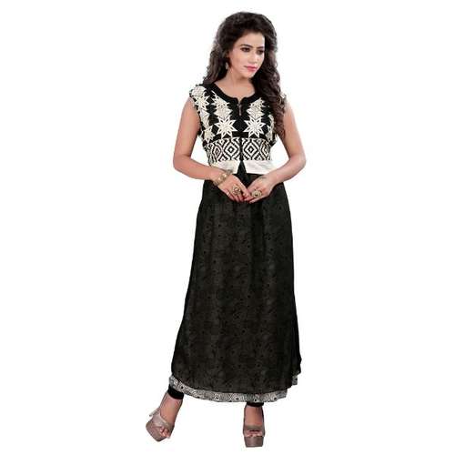 Black Georgette Embroidered Kurti - 1