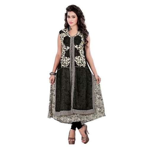 Black Georgette Embroidered Kurti - 2
