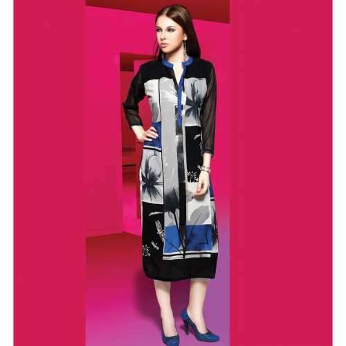 Viva N Diva Black and White Colored Rayon Printed Kurti