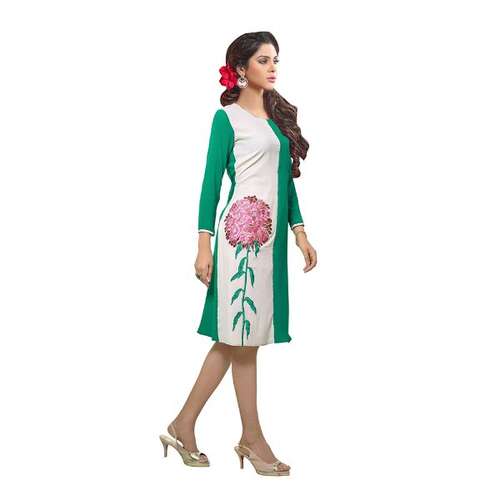 Impressive Off White and Green Designer Kurti