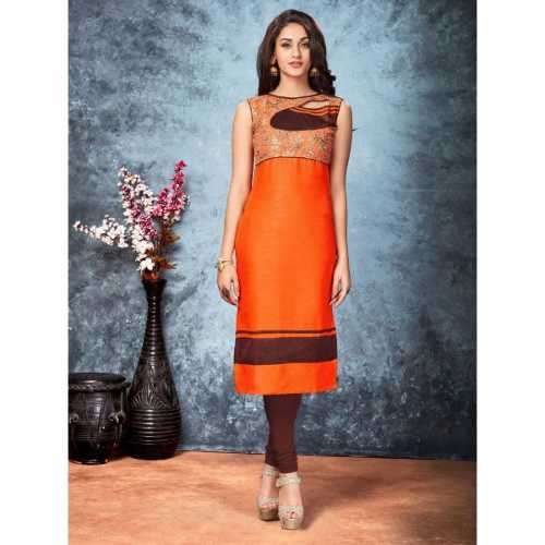Orange Color with Embroidery & Lace Work Readymad Kurti - 2