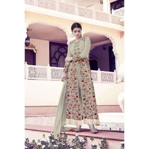 Georgette & Net Embroidered Semi Stitched Salwar Suit
