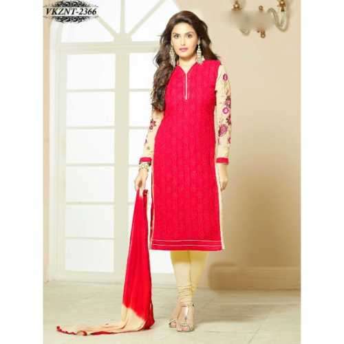 Deep Pink Color Chiffon Embroidered Semi Stitched salwar Kameez