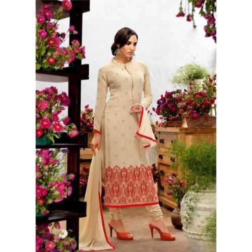 Remarkable Cream and Red Salwar Suit  Semi Stitched.