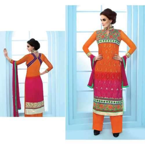 Classy Orange and Magenta Salwar Kameez Semi Stitched.
