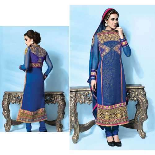 Bold Blue Salwar Kameez Semi Stitched.