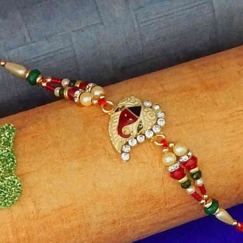 Golden Metal Ganesha Rakhi - AUSTRALIA Delivery Only