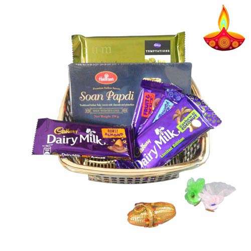 Chocolate & Sonpapdi Hamper With Basket - USA  Delivery Only