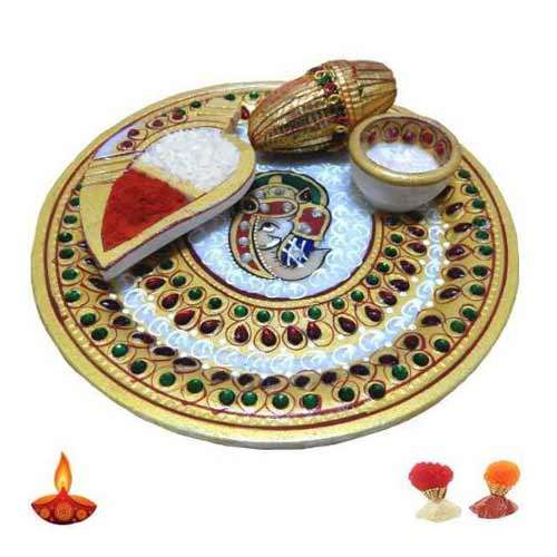 Lord Ganesh Marble Puja Thali - USA Delivery Only