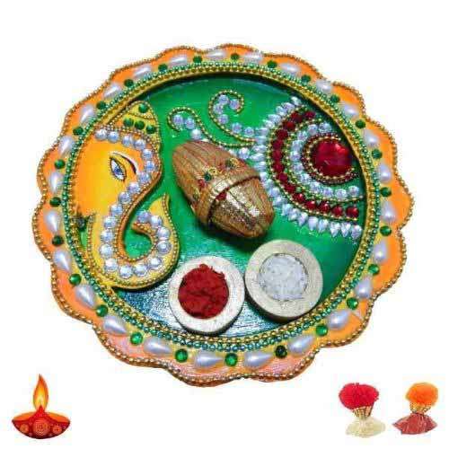Lord Ganesh Wooden Thali - UK  Delivery Only