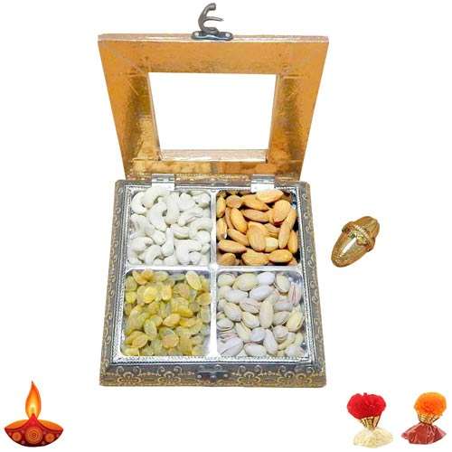White Metal Dry Fruits Box - Canada Delivery Only