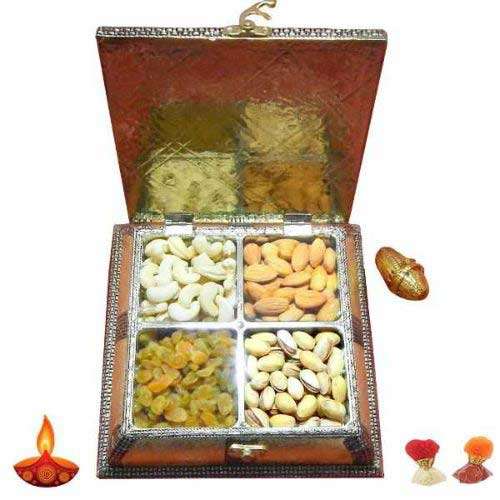 Designer White Metal Dryfruit Box - Canada Delivery Only